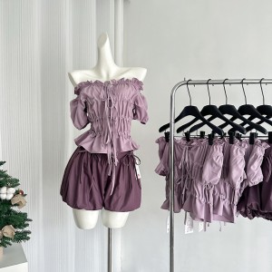Chi umbrella 24/ss taro mud oat ice mist purple cotton lace up top pumpkin puffy shorts fashionable set
