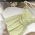 Lemon and basil mojitoTRYOLO strapless suspender waist cinching small sexy green floral dress for women in summer