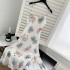 MOSS STUDIO Blue Jade and White Chinese Style New Chinese Style Strap Large Flower Dress Summer Medium Long Dress for Women