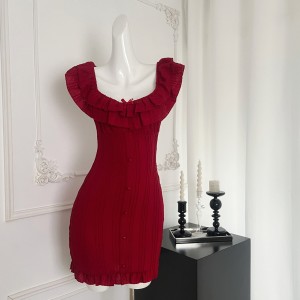 Summer night red rose red dress, summer girl slimming temperament, camisole short skirt