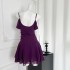 JustQin Purple Twilight Dance Step Summer New Collection Splicing High Waist Look Slim Off Shoulder Swing Collar Strap Dress for Women