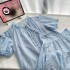 6.15 New Blue Bubble Sleeve T-shirt and Shorts Set for Women, Thin and Short Sleeve Top, Casual Pants Two Piece Set