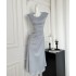 V-neck satin simple dress with high-end temperament, niche fishtail long skirt