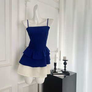 Pinky Piggy Hot Galaxy Klein Blue Splicing Strap Dress Temperament Waist Skirt