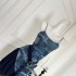 Pinky Piggy Retro Blues American Imitation Cowboy Elastic Mesh Splicing Dress Slimming Short Skirt