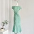 Click to receive a 20 yuan coupon for a light Su mint tea break, French bubble sleeves, hollowed out first love fish tail dress