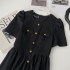 Real shot black Hepburn style dress in stock, women's mid to long style new dress, small black dress