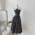 Real shot spot lapel Hepburn slim fit retro polka dot printed mid length dress