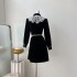 Real shot spot black velvet embroidered collar long sleeved dress jacket with belt included