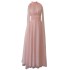 Spring and summer new pink girl style long yarn skirt stand collar annual party temperament evening dress vacation dress 68468