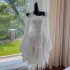 French retro palace style white light wedding dress for women, niche irregular pleated chiffon dress 68033