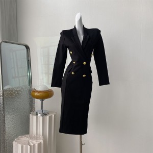 Real shot spot suit collar Roman cotton slim fit and slimming Hepburn French black dress long dress