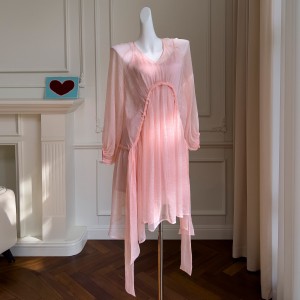 Summer new pink girlish sweet age reducing dress, small and short vacation style dress 68078