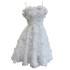 French socialite's new banquet, birthday party, white strapless dress, three-dimensional flower dress 68297