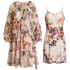 Retro V-neck French court style floral dress, loose long sleeved ruffle print dress for women 67584+67877