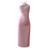 Pink girlish style three-dimensional flower hanging neck sexy backless dress retro socialite style fake dress 68519