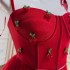 Three dimensional slim velvet ribbon dress with red suspender dress, beaded cherry pendant mesh long dress 68238