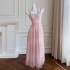 Yige Lira 2024 Spring/Summer New Product Pink Waist slimming temperament long nail bead dress 68445