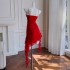 Yige Lira Summer New Product French Red Strap Dress Irregular Hem Daily Dress 68046