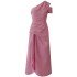 Fashionable Spring/Summer New Product Rose Pink Yellow Slanted Shoulder Waist Dress for slimming temperament 68283+68509