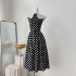 Real shot spot lapel Hepburn slim fit retro polka dot printed mid length dress