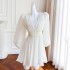 Early autumn new French lantern sleeve princess dress long sleeved sexy V-neck slim fit waist white dress for women 66033