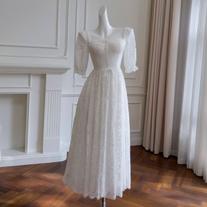 Yige Lira 2024 Summer New Product: White Mesh Short Sleeve, Waist cinching and slimming, Daily Dress 68597
