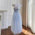 Elegant temperament, suspender wrapped chest skirt, slim fit and slimming, mid to long style, fresh blue mesh cake skirt, formal dress 68279