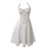 French style hanging neck strapless retro Hepburn dress, white dress, socialite fishbone rhinestone ruffle edge dress 68348