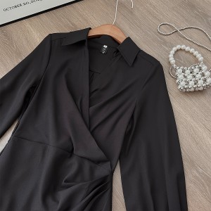 Real time spot European station 2024 early spring new style lapel shirt, waist cinching slimming dress for women