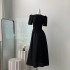 Real shot black Hepburn style dress in stock, women's mid to long style new dress, small black dress