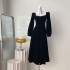 Real shot spot square neck velvet dress, French retro Hepburn style dress