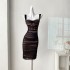 Real shot spot velvet spliced mesh suspender skirt with fishbone folds, slimming dress