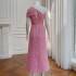 Fashionable Spring/Summer New Product Rose Pink Yellow Slanted Shoulder Waist Dress for slimming temperament 68283+68509