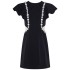 Autumn new black temperament pearl dress with ruffled edges and hollow waist, small black skirt 66992