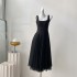 Real time spot black camisole dress for women, new mesh, fluffy fairy, high-end feeling, certified long skirt