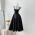 Real shot spot Hepburn style waist cinching slimming camisole dress for women's new slim fit with belt included