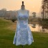 French nail bead tassel waist slimming dress, retro blue denim jacquard socialite suspender dress 68363