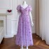 French temperament, western-style, age reducing purple floral dress, fairy like floating fairy dress, A-line formal dress, printed dress 68050