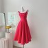 Real shooting of new women's clothing with waist cinching and slimming effect, rose red small dress with suspender, dress in stock