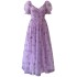 French temperament, western-style, age reducing purple floral dress, fairy like floating fairy dress, A-line formal dress, printed dress 68050