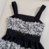 Yige Lira 2024 early spring new product black suspender waist cinching slimming daily long lace dress 68433