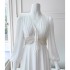 Minimalist V-neck, waist cinched, pleated, age reducing lantern sleeves, high waisted, slimming A-line hollow out backless chiffon dress 67685