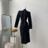 Real shot spot suit collar Roman cotton slim fit and slimming Hepburn French black dress long dress