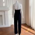 Temperament Commuter Professional Style Black and White Contrast One Shoulder jumpsuit Pants 51293