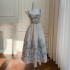 Butterfly Fairy Dress French Jacquard Dress Temperament Bow Pearl Belt Waist Strap Long Dress 68350