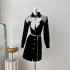 Real shot spot black velvet embroidered collar long sleeved dress jacket with belt included