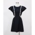 Autumn new black temperament pearl dress with ruffled edges and hollow waist, small black skirt 66992