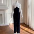 Temperament Commuter Professional Style Black and White Contrast One Shoulder jumpsuit Pants 51293