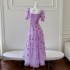 French temperament, western-style, age reducing purple floral dress, fairy like floating fairy dress, A-line formal dress, printed dress 68050